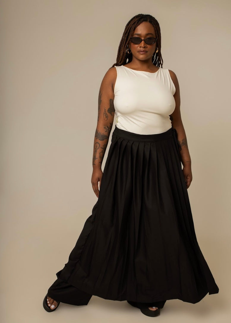 calça saia plissada collab frida & lela