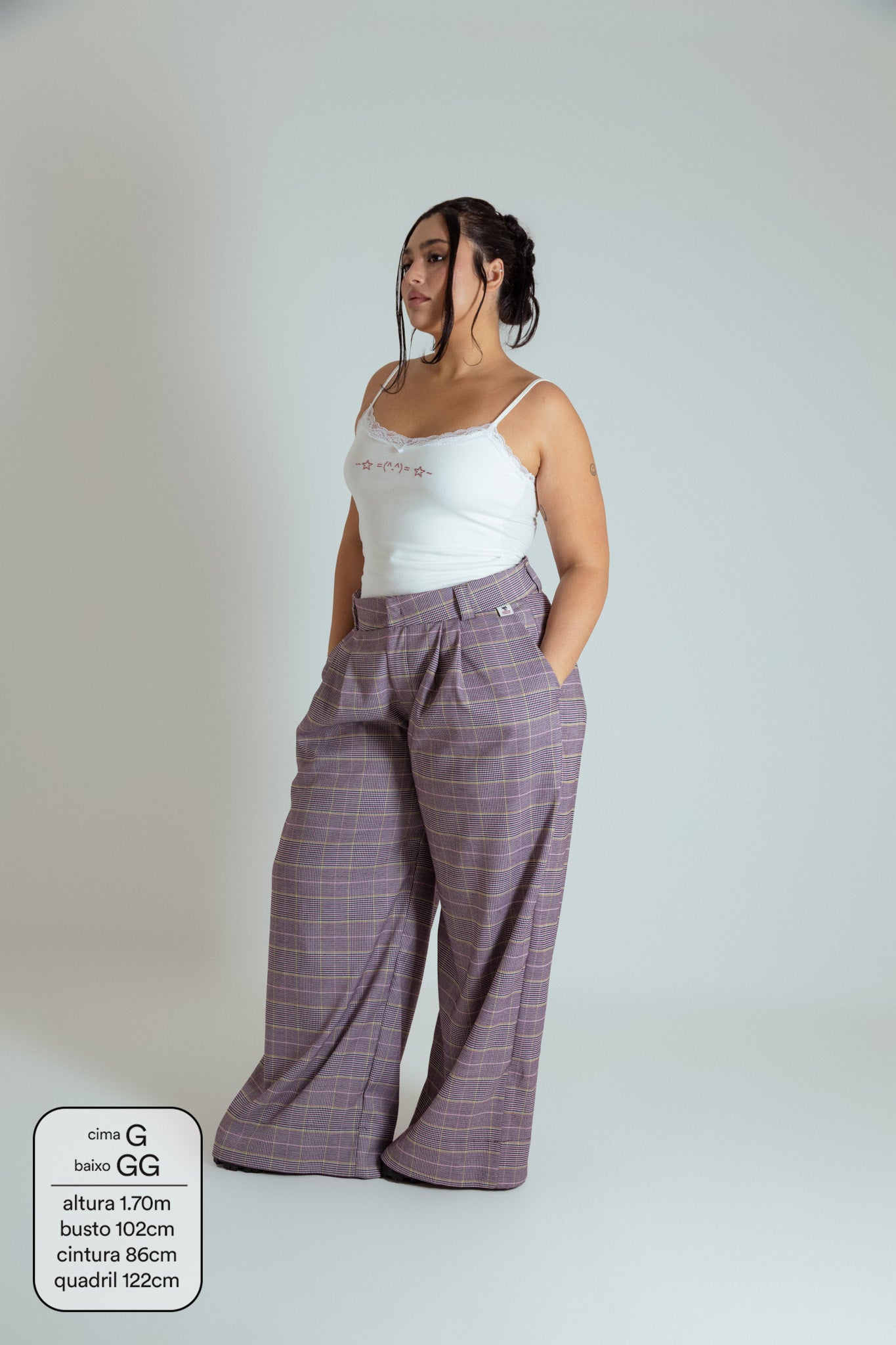 calça xadrez alfaiataria ajustável LUV