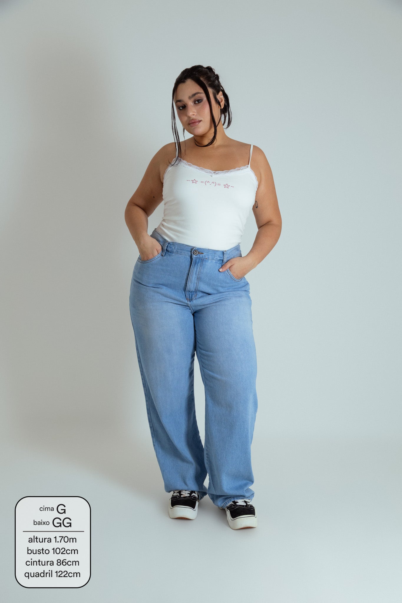 calça jeans ajustável reta estrela LUV