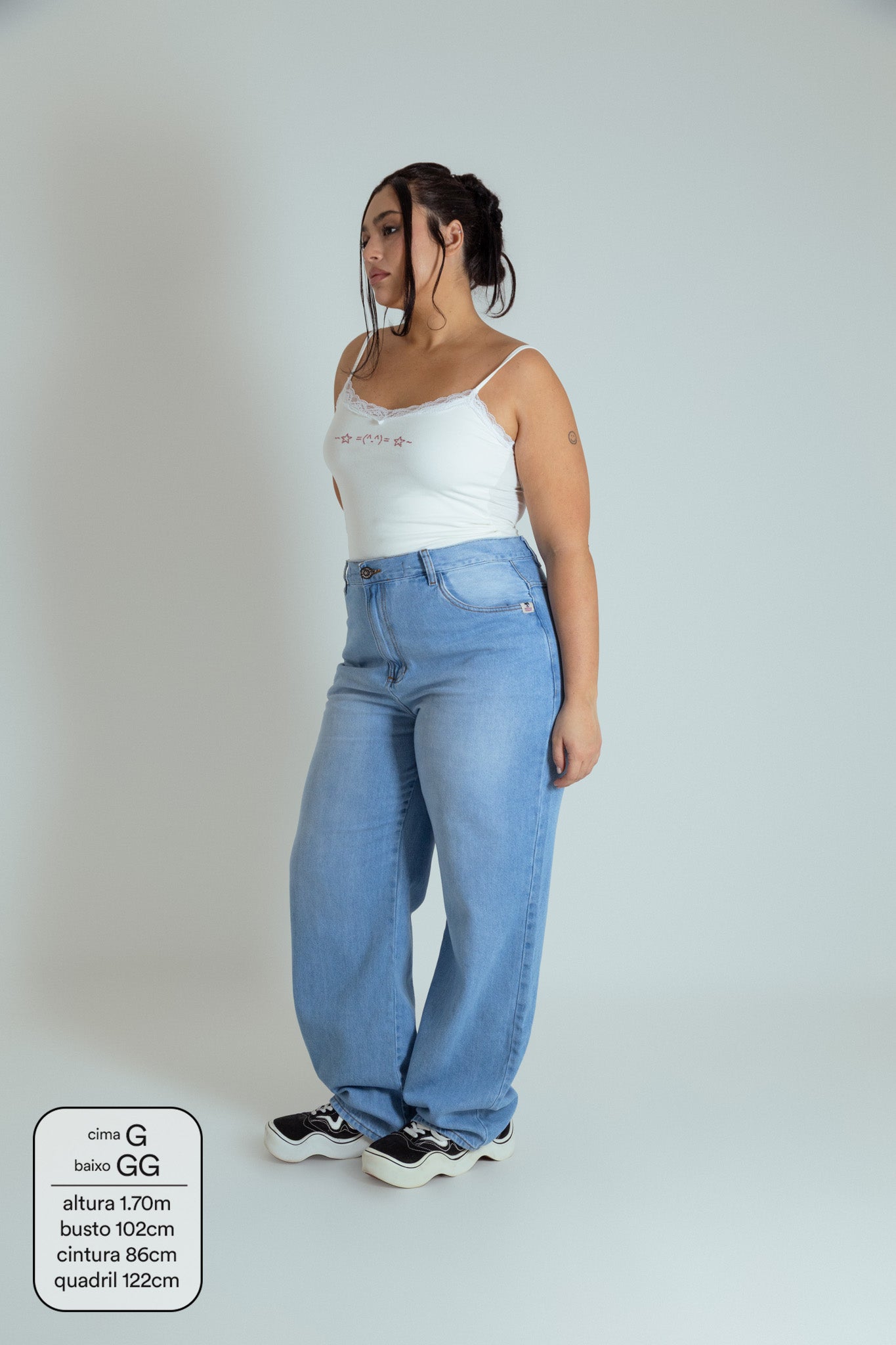 calça jeans ajustável reta estrela LUV