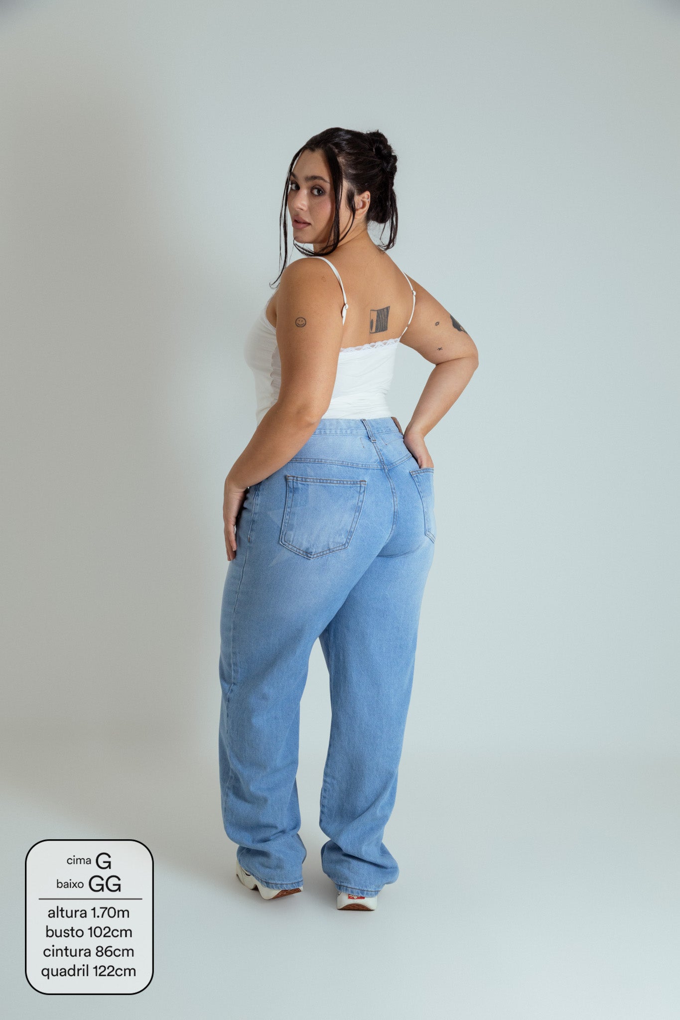 calça jeans ajustável reta estrela LUV