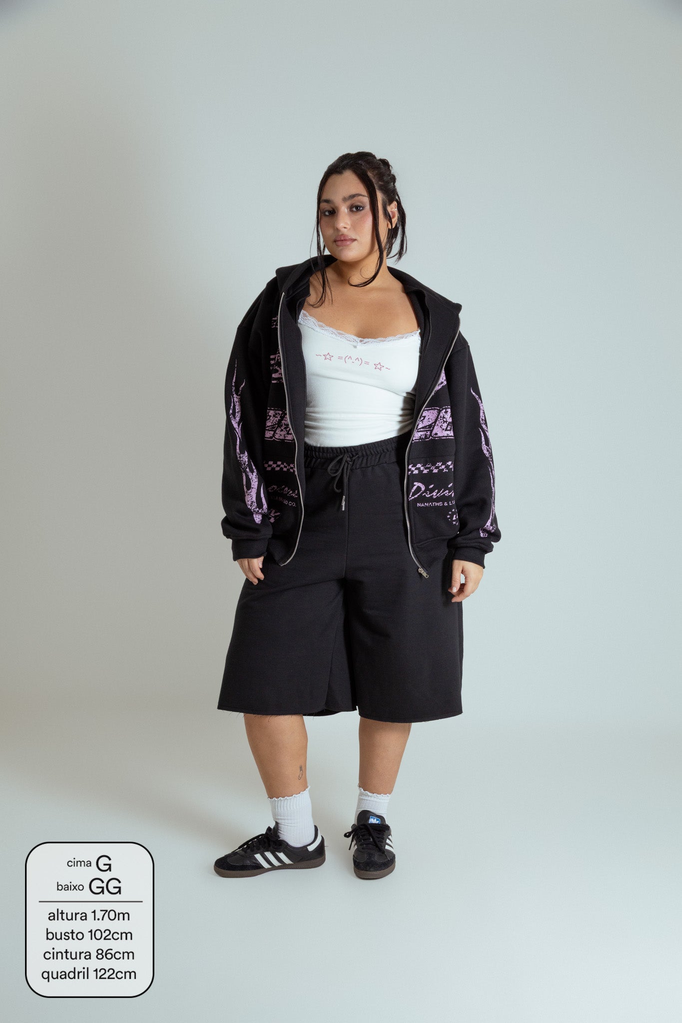 moletom estampado com zíper e capuz oversized LUV