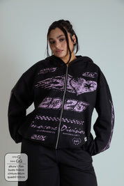 moletom estampado com zíper e capuz oversized LUV