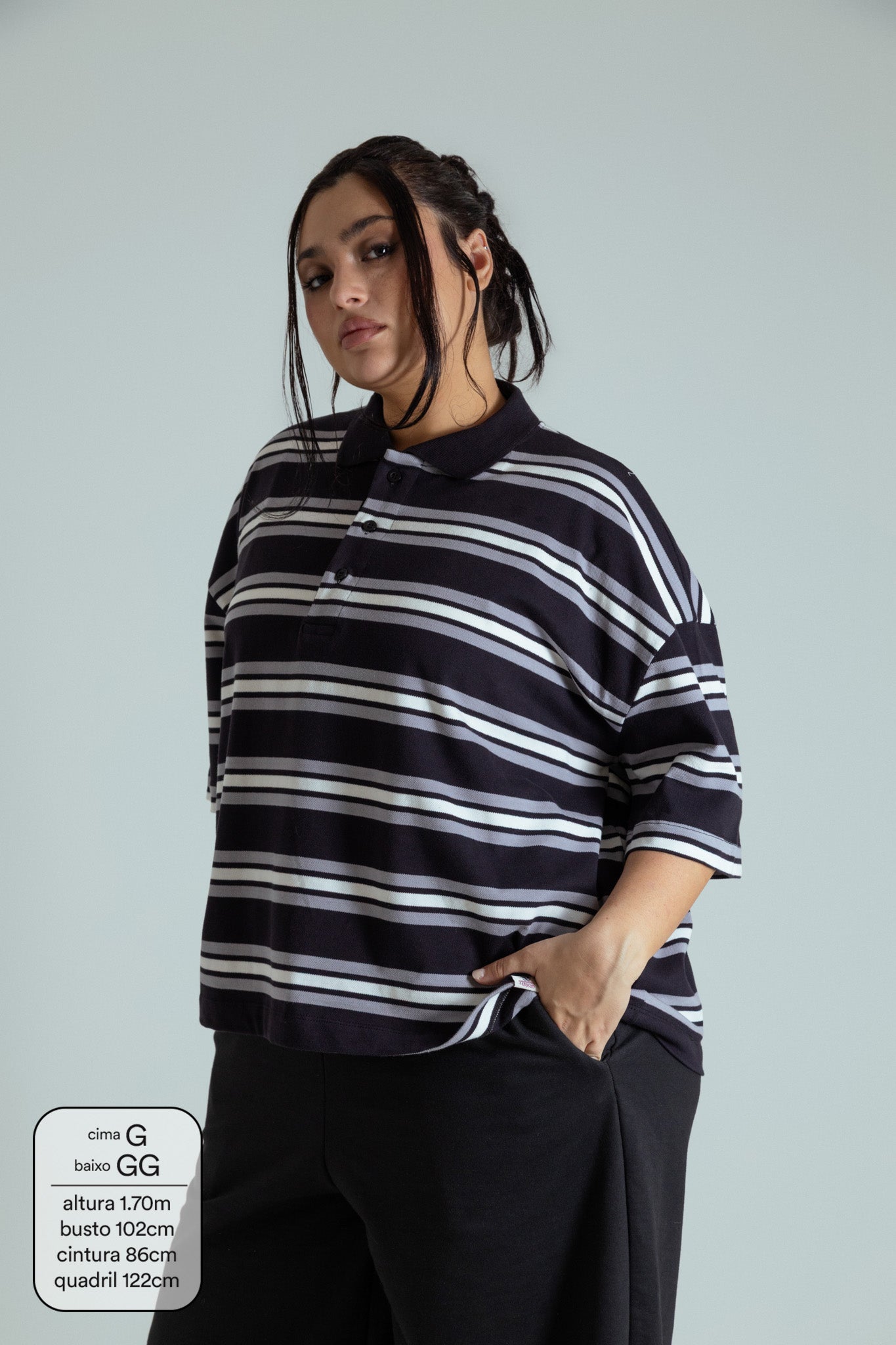 polo listrada oversized manga curta luv