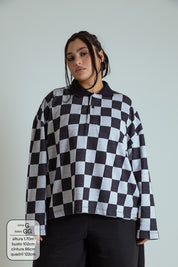 polo emo quadriculada oversized manga longa LUV