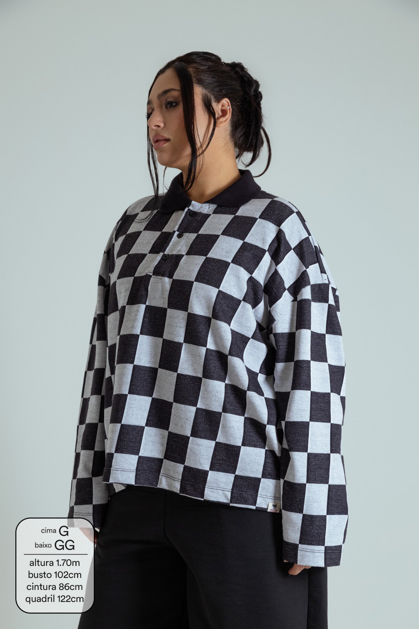 polo emo quadriculada oversized manga longa LUV