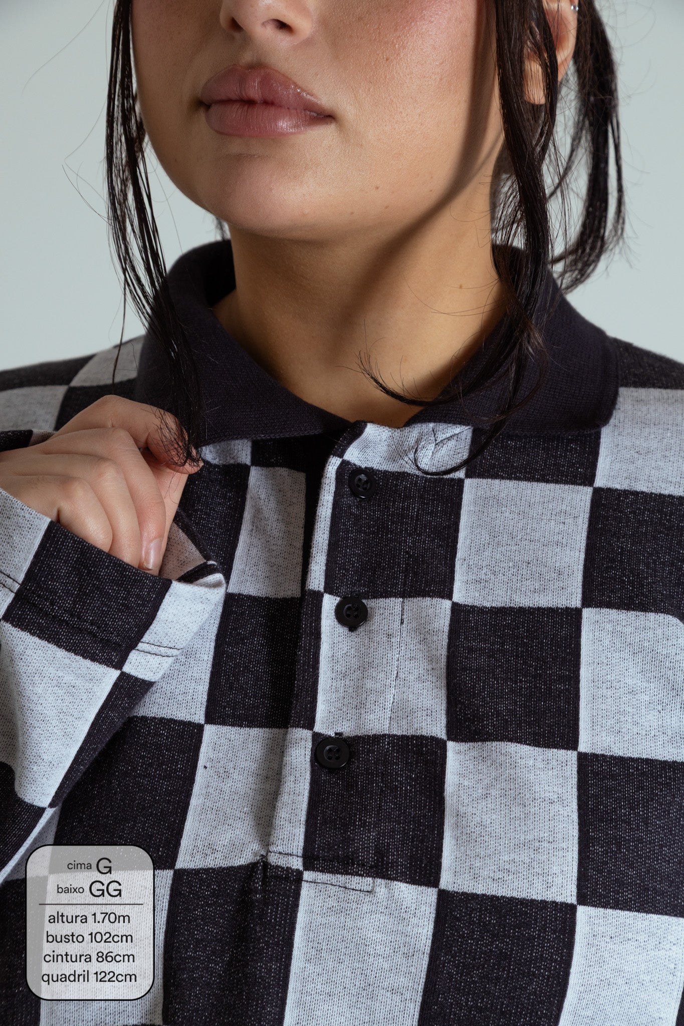 polo emo quadriculada oversized manga longa LUV