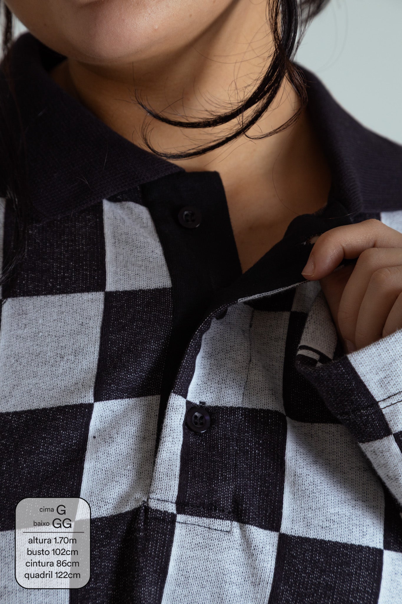 polo emo quadriculada oversized manga longa LUV