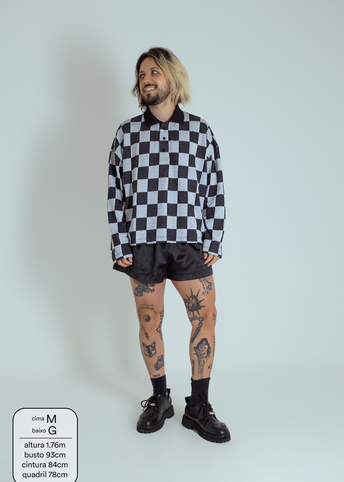 polo emo quadriculada oversized manga longa LUV
