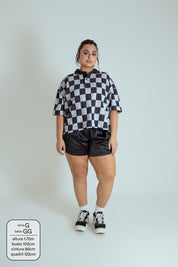 polo emo quadriculada oversized manga curta LUV
