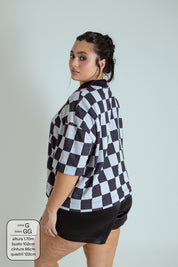 polo emo quadriculada oversized manga curta LUV