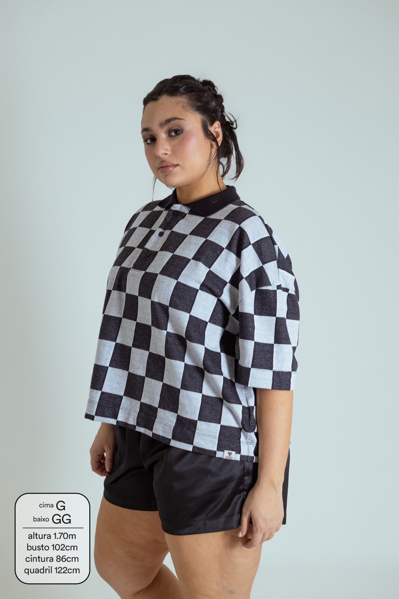 polo emo quadriculada oversized manga curta LUV