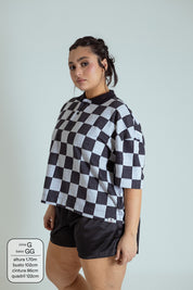 polo emo quadriculada oversized manga curta LUV