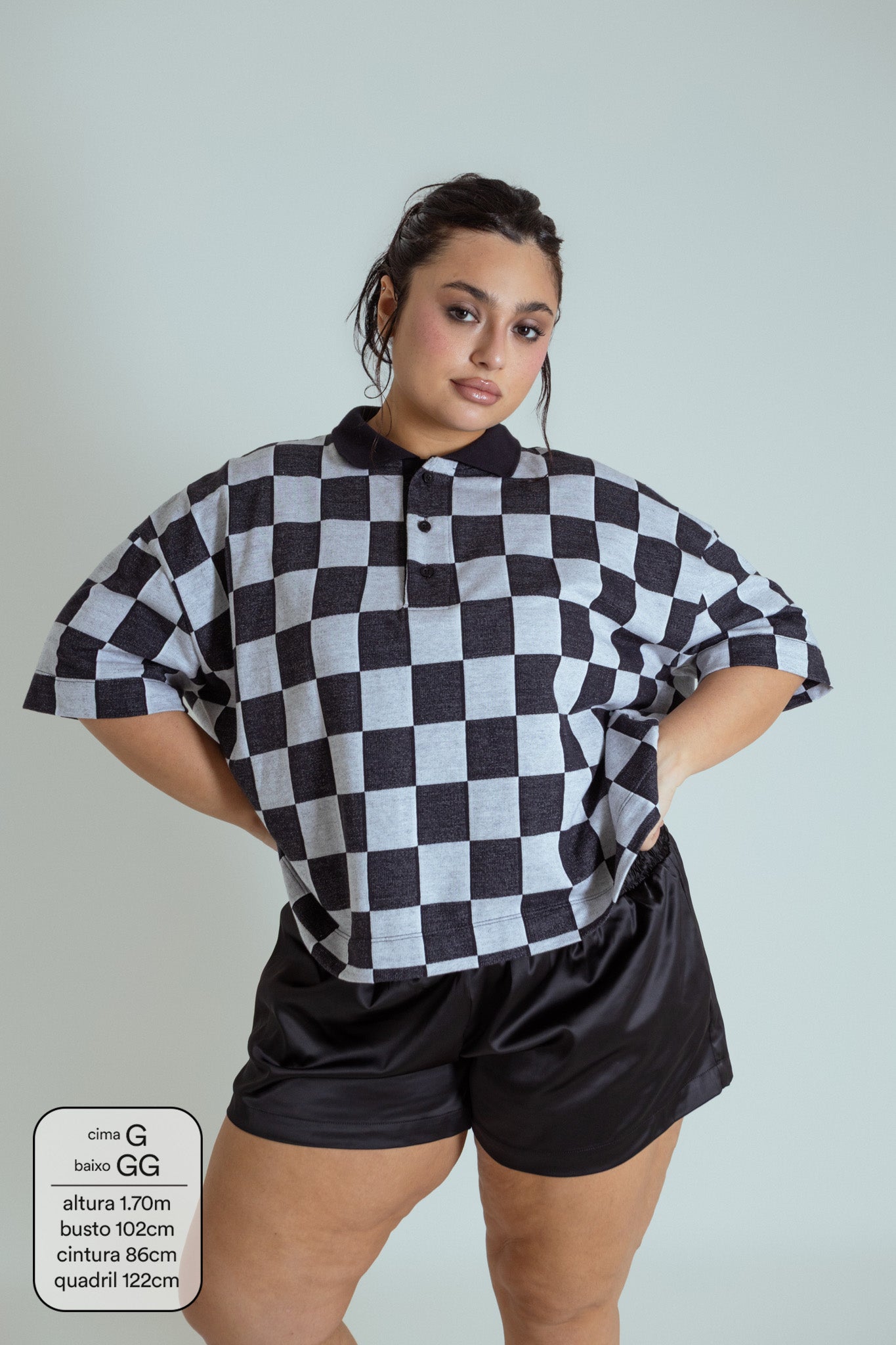 polo emo quadriculada oversized manga curta LUV