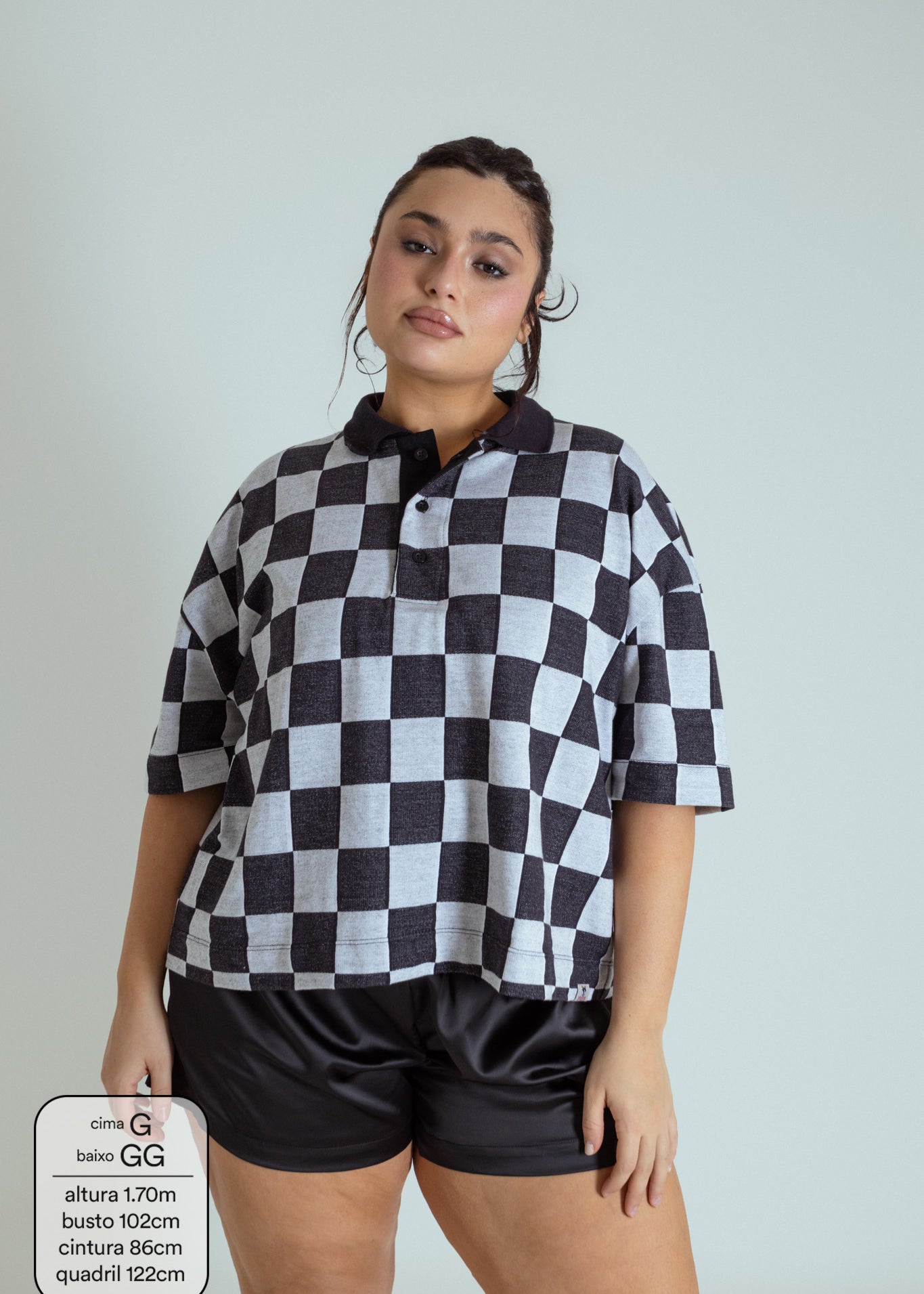 polo emo quadriculada oversized manga curta LUV