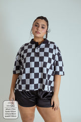 polo emo quadriculada oversized manga curta LUV