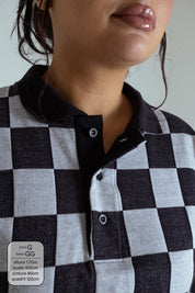 polo emo quadriculada oversized manga curta LUV