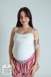 regata strass de algodão com renda LUV