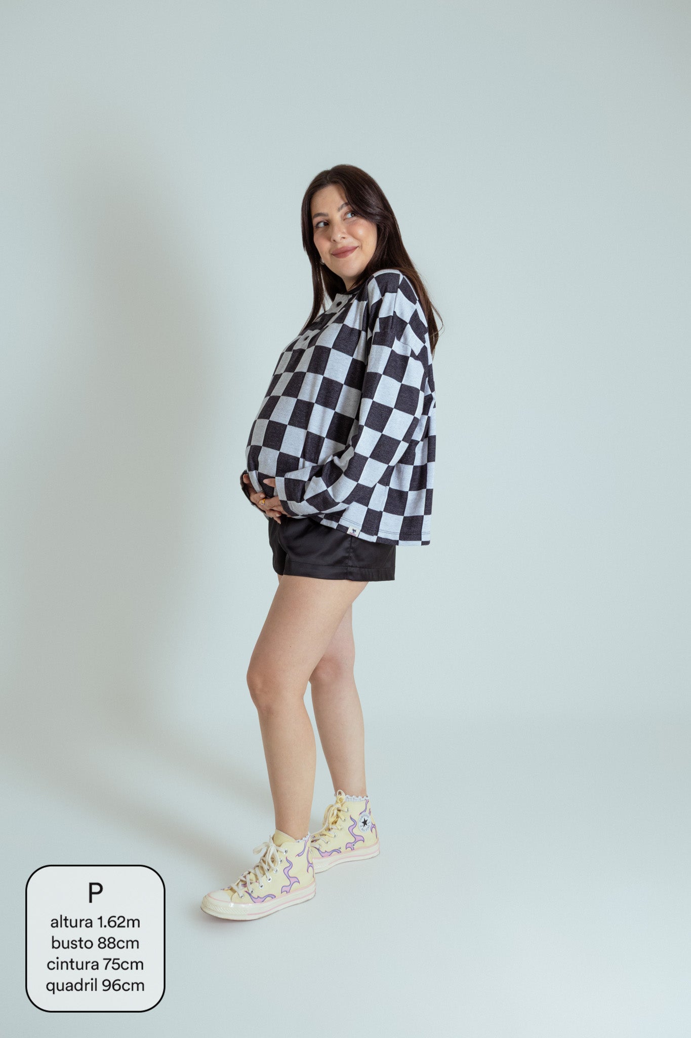 polo emo quadriculada oversized manga longa LUV