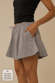 short de moletom recortes cozy | short moletom feminino com cós de elástico e cordão
