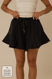short de moletom recortes cozy | short moletom feminino com cós de elástico e cordão