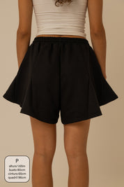 short de moletom recortes cozy | short moletom feminino com cós de elástico e cordão