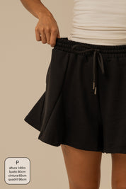 short de moletom recortes cozy | short moletom feminino com cós de elástico e cordão