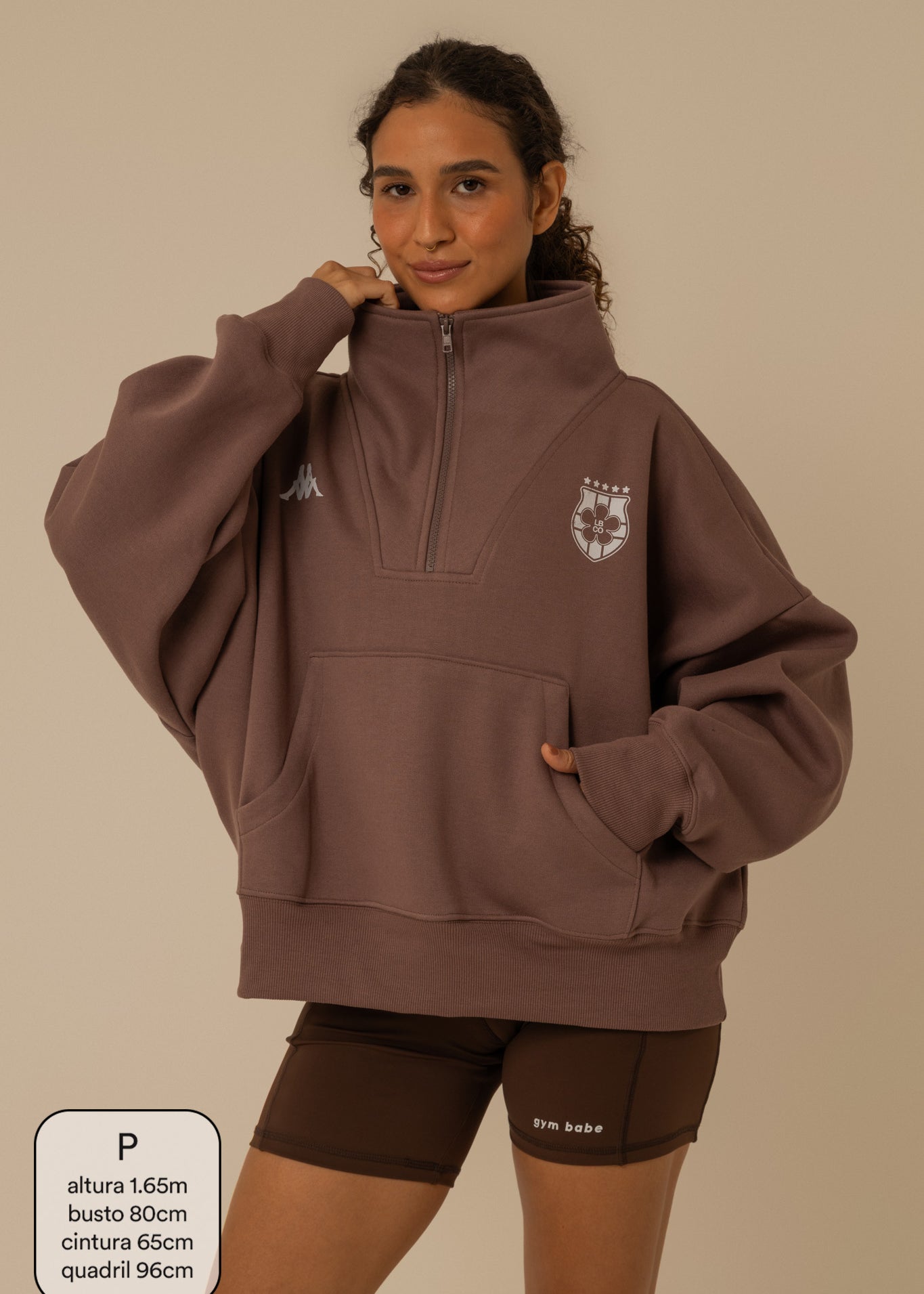 moletom gym babe lela & kappa | moletom oversized com zíper e bolsos
