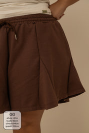 short de moletom recortes cozy | short moletom feminino com cós de elástico e cordão