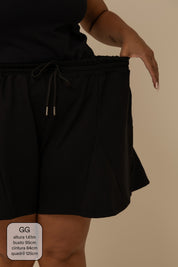 short de moletom recortes cozy | short moletom feminino com cós de elástico e cordão