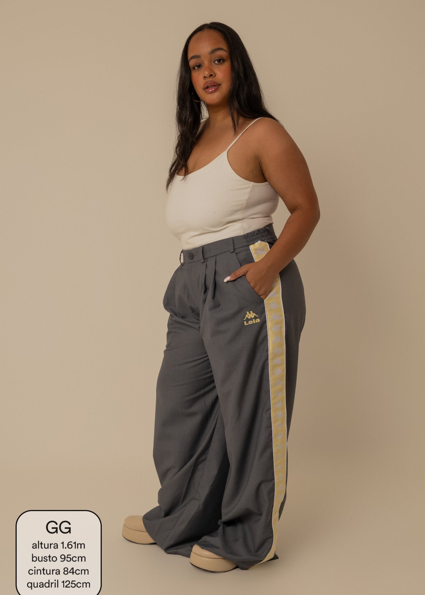calça alfaiataria lela & kappa | calça feminina de alfaiataria wide leg
