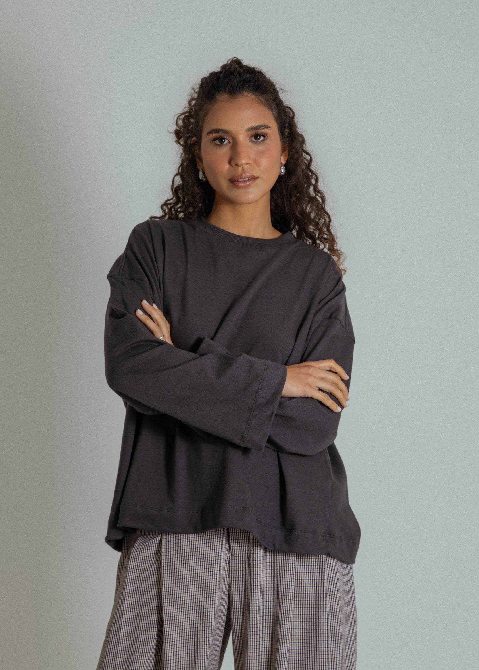 camisetão oversized manga longa de algodão