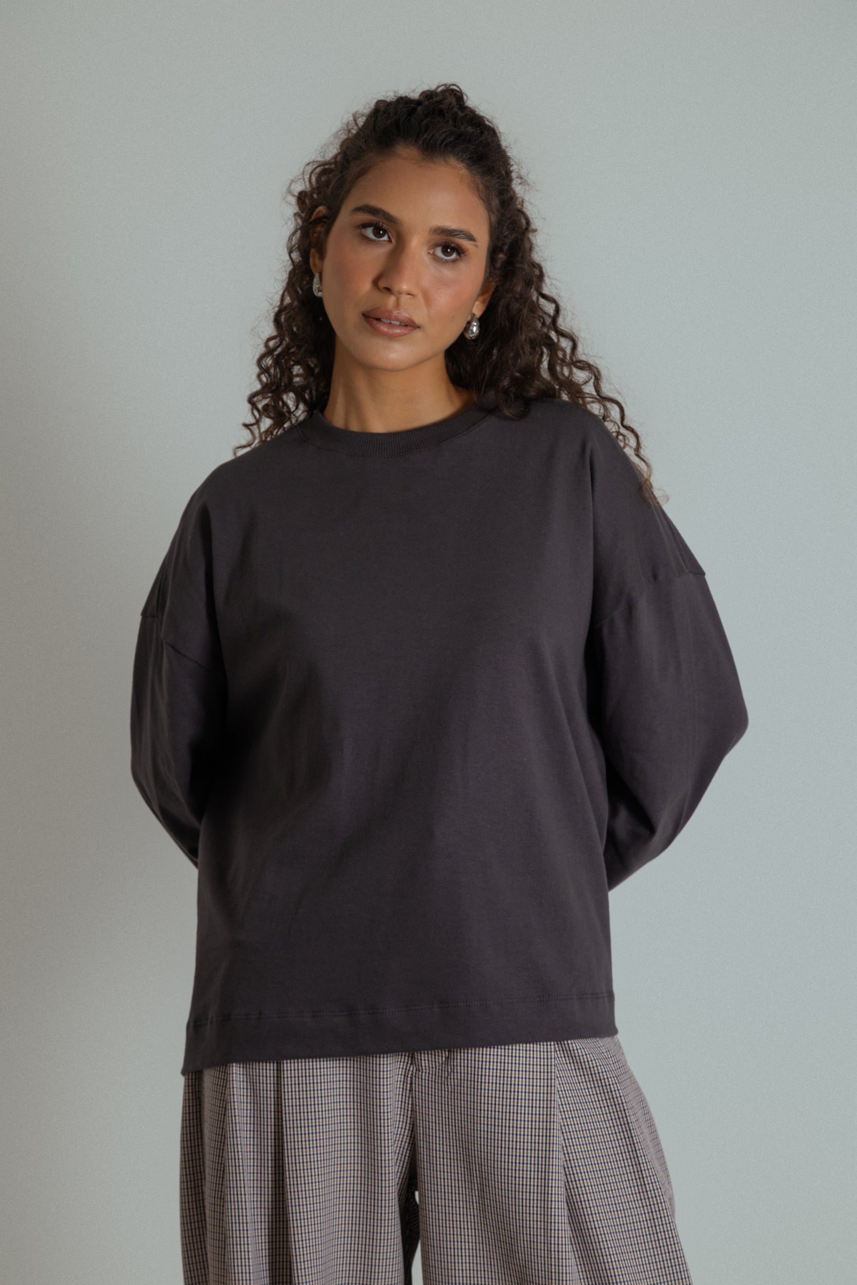 camisetão oversized manga longa de algodão