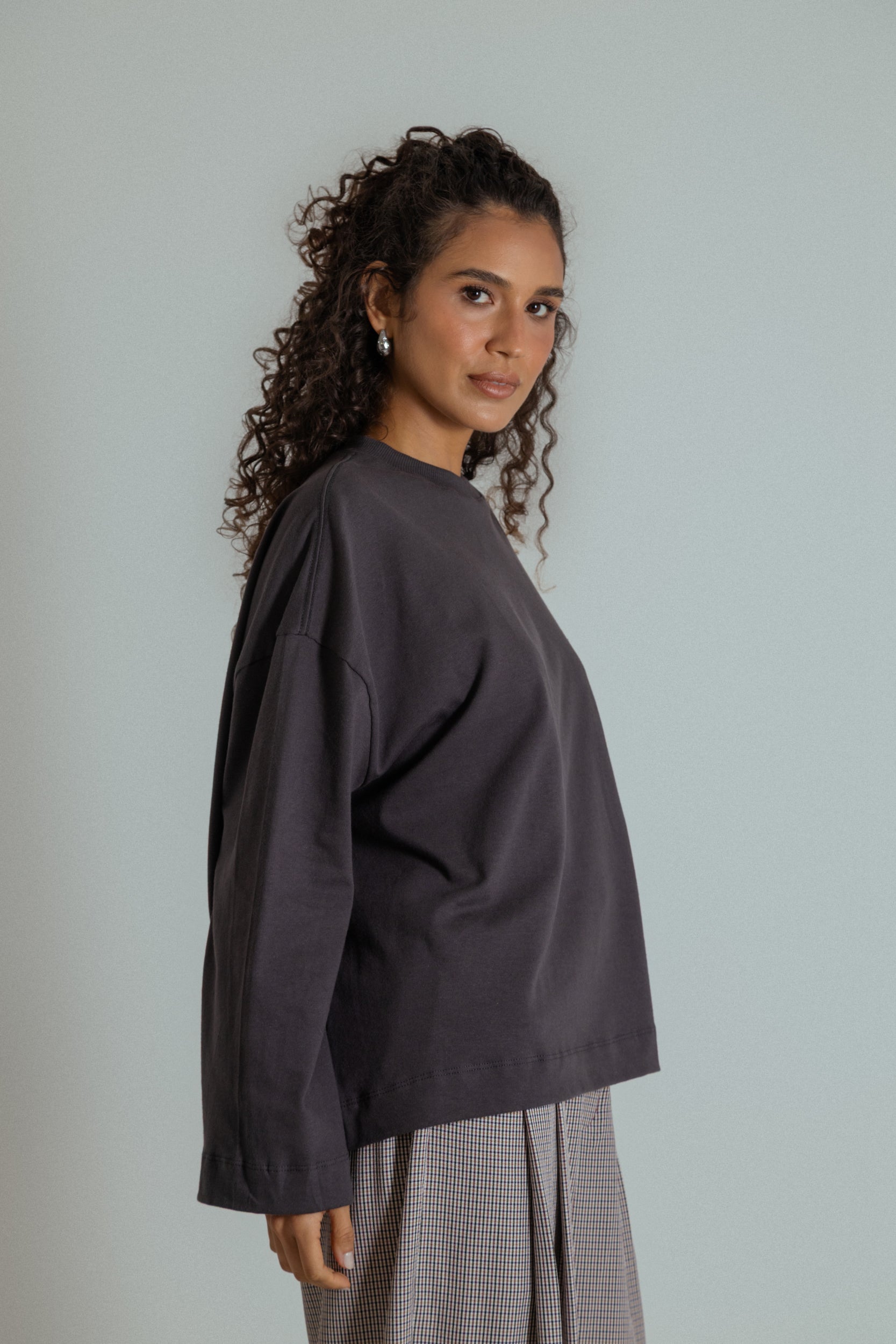 camisetão oversized manga longa de algodão