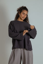 camisetão oversized manga longa de algodão