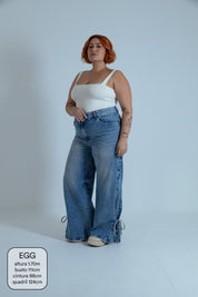 calça jeans ajustável laço acid wash