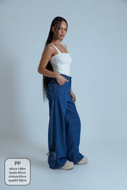 calça jeans ajustável laço denim blue