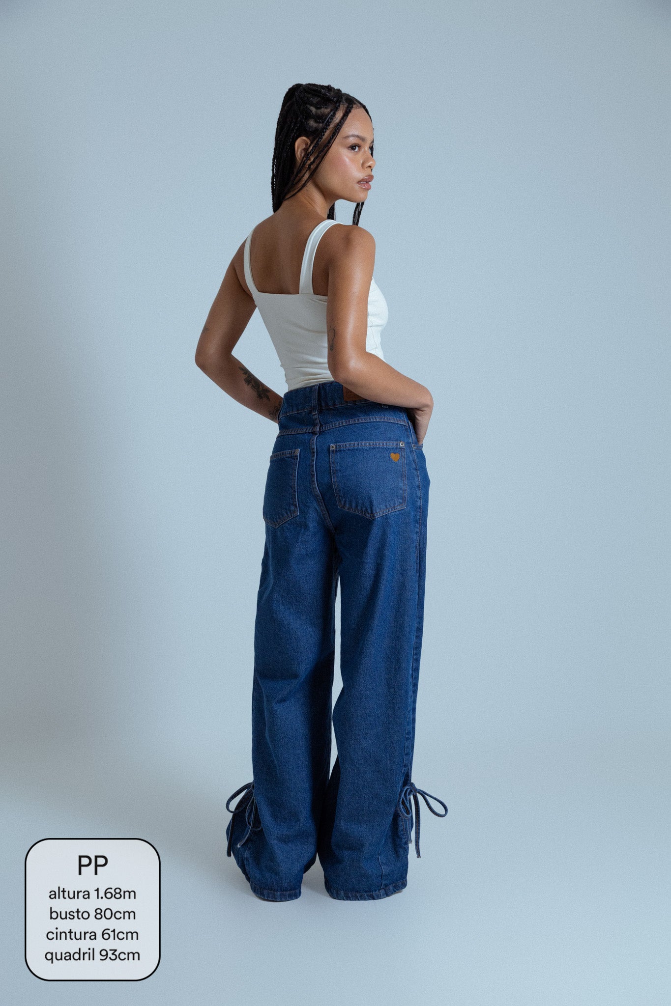calça jeans ajustável laço denim blue