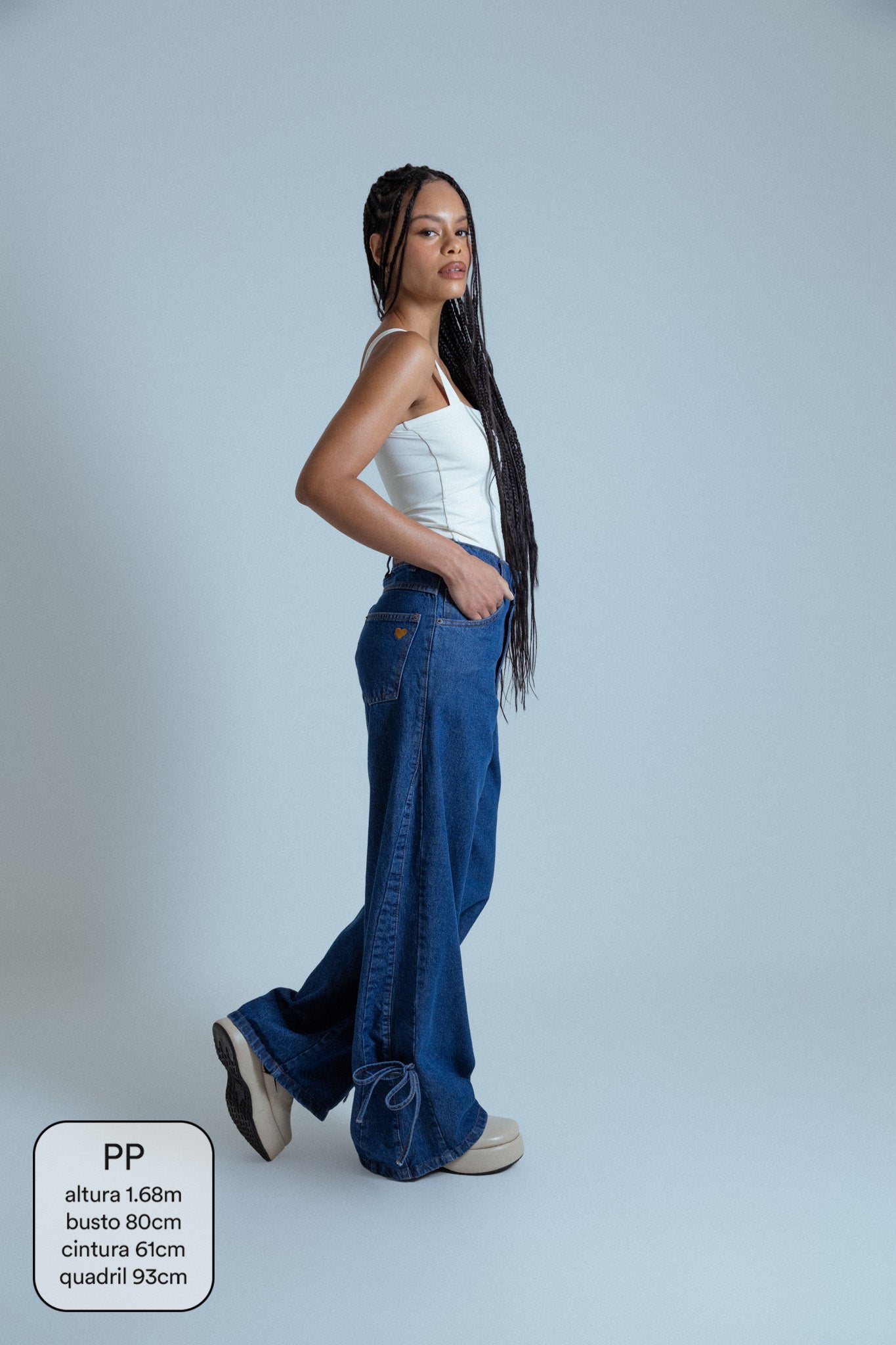 calça jeans ajustável laço denim blue