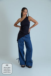 calça jeans ajustável laço denim blue
