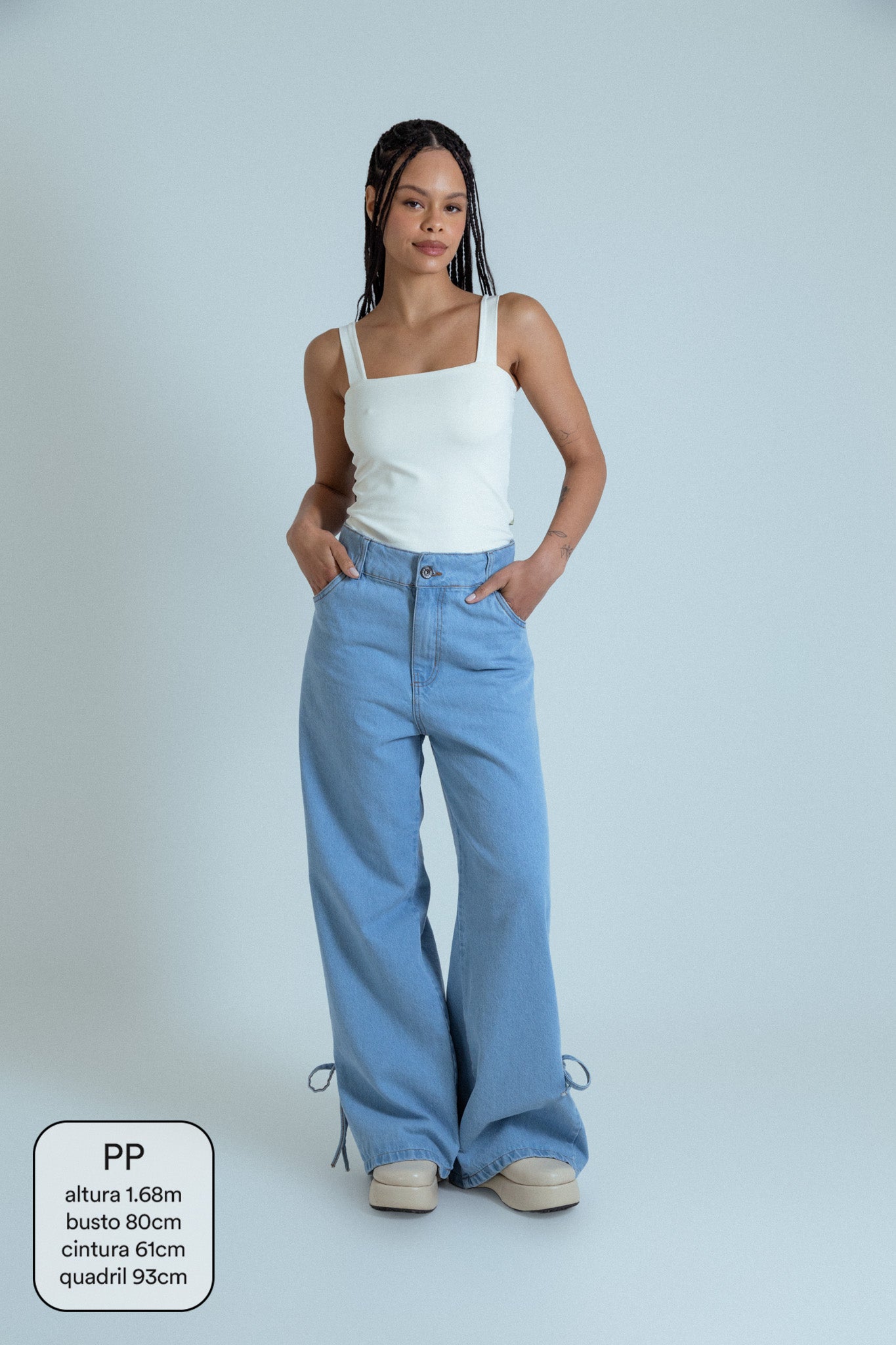 calça jeans ajustável laço light blue