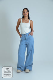 calça jeans ajustável laço light blue