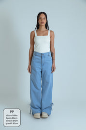 calça jeans ajustável laço light blue