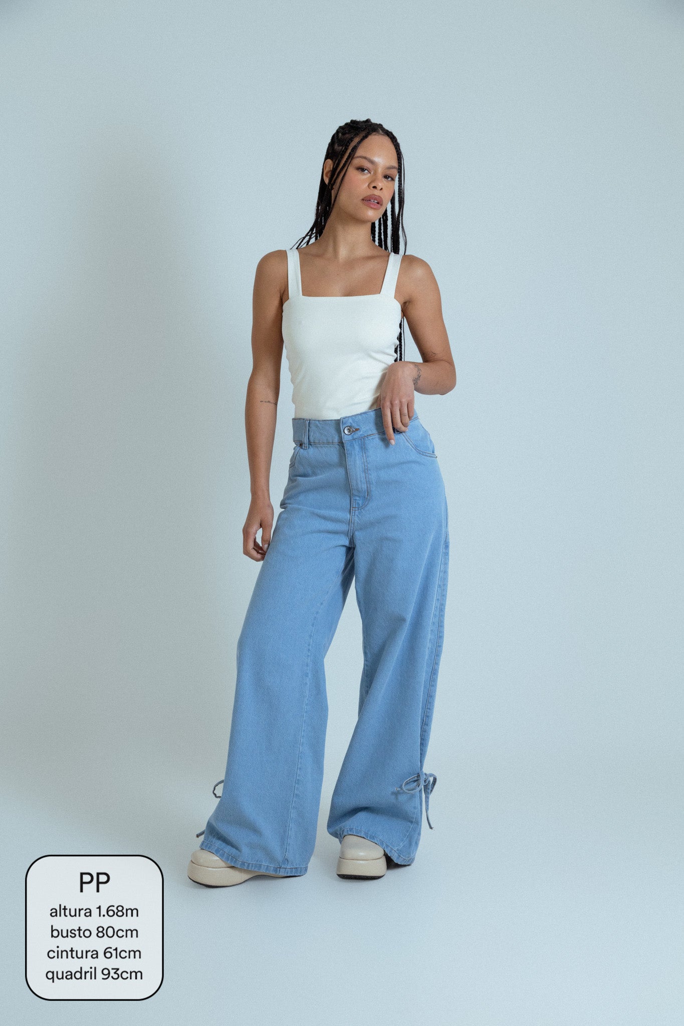 calça jeans ajustável laço light blue