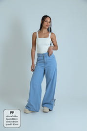 calça jeans ajustável laço light blue