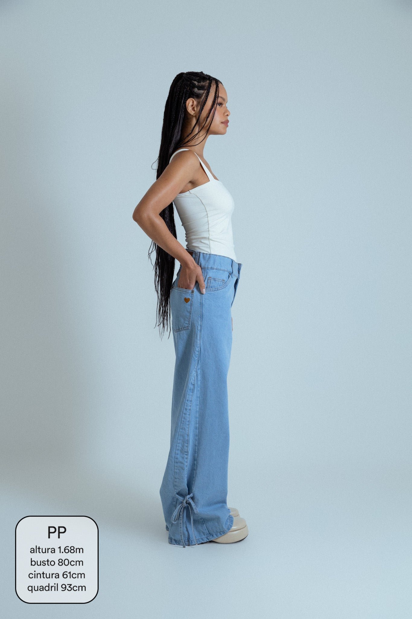 calça jeans ajustável laço light blue