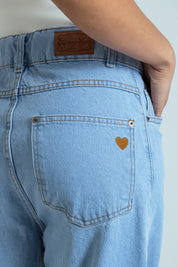 calça jeans ajustável wide light blue