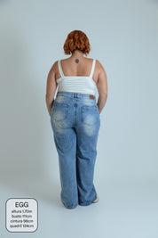 calça jeans ajustável wide acid wash