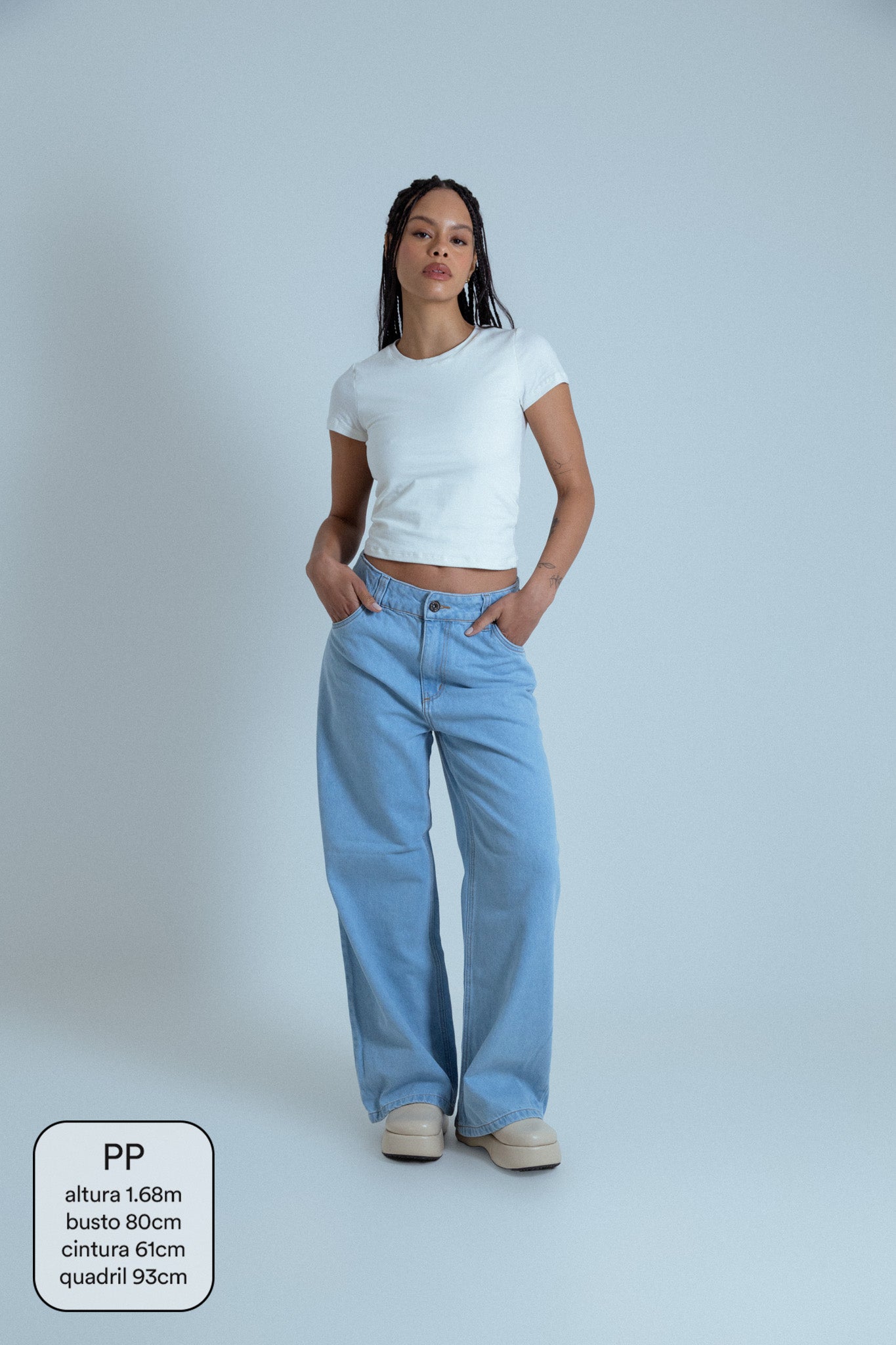 calça jeans ajustável wide light blue