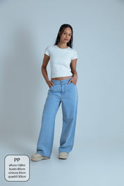 calça jeans ajustável wide light blue